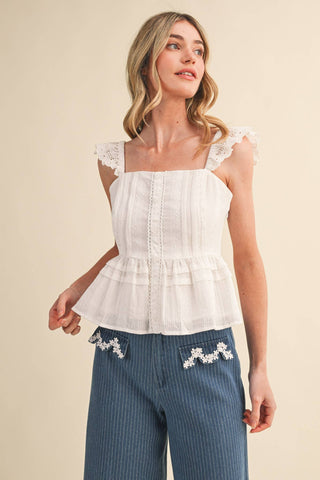 The Brielle Eyelet Peplum Top-Sleeveless-&MERCI-Summit Lane Boutique, Women's Apparel and Gifts located in Grand Rapids, MI