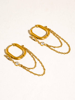 Lucienne 18K Gold Non-Tarnish CZ Chain Link Drop Earrings-Earrings-Flânerie by MAIQ-Summit Lane Boutique, Women's Apparel and Gifts located in Grand Rapids, MI