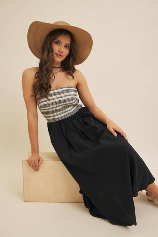 Avenue Mixed Media Strapless Dress-Dresses-in february-Summit Lane Boutique, Women's Apparel and Gifts located in Grand Rapids, MI