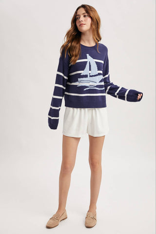 SAILBOAT STRIPED SWEATER-Sweaters-Wishlist Apparel-Summit Lane Boutique, Women's Apparel and Gifts located in Grand Rapids, MI