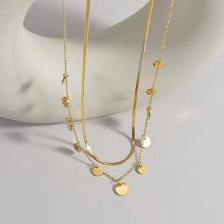 DISC LAYER NECKLACE (STAINLESS STEEL TARNISH FREE )-Necklaces-JOSSLYN by Wall to Wall-Summit Lane Boutique, Women's Apparel and Gifts located in Grand Rapids, MI