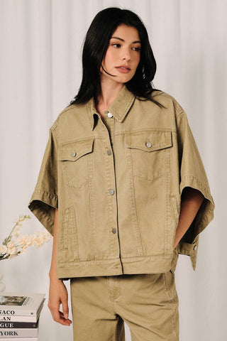 COLLARED BUTTON DOWN CAPE TWILL JACKET-Jackets-Sunday Edition by LE LIS-Summit Lane Boutique, Women's Apparel and Gifts located in Grand Rapids, MI