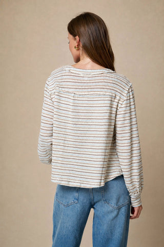 Robin Striped Henley Top-Long Sleeves-Blu Pepper-Summit Lane Boutique, Women's Apparel and Gifts located in Grand Rapids, MI