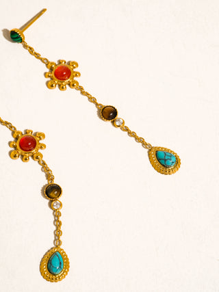Bellevie 18K Gold Non-Tarnish Boho Gemstone Drop Earrings-Earrings-Flânerie by MAIQ-Summit Lane Boutique, Women's Apparel and Gifts located in Grand Rapids, MI
