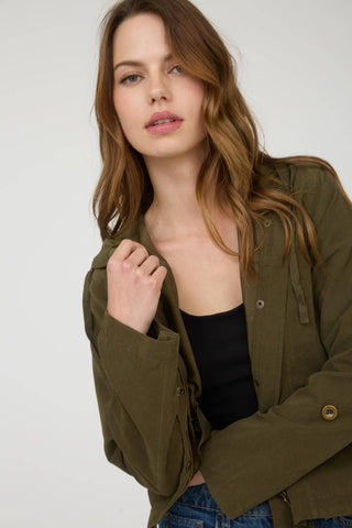 SNAP BUTTON ZIP UP HOODED JACKET