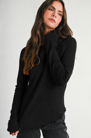 Leah Lettuce Edge Thermal Top-Long Sleeve Shirt-AEMI + CO-Summit Lane Boutique, Women's Apparel and Gifts located in Grand Rapids, MI