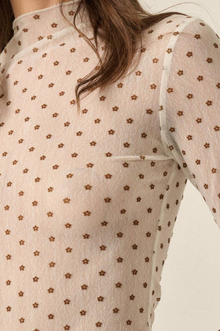 Dotted Mesh Mock Neck Top-Long Sleeves-Promesa USA-Summit Lane Boutique, Women's Apparel and Gifts located in Grand Rapids, MI