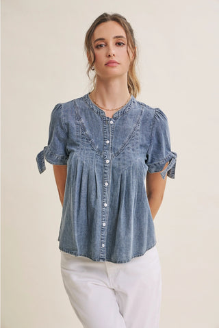 Caroline Denim Top-Short Sleeves-in february-Summit Lane Boutique, Women's Apparel and Gifts located in Grand Rapids, MI