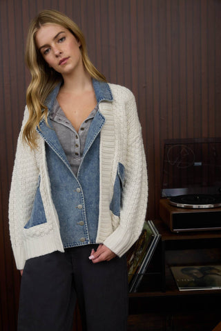 Sawyer Mixed Media Cardi-Sweaters-Blu Pepper-Summit Lane Boutique, Women's Apparel and Gifts located in Grand Rapids, MI