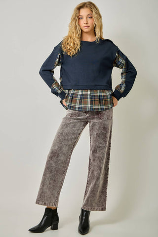The Tatum Plaid Twofer Sweatshirt-sweatshirt-Mystree-Summit Lane Boutique, Women's Apparel and Gifts located in Grand Rapids, MI