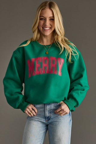 Green Merry Sweatshirt-Sweatshirt-Panache Apparel Co.-Summit Lane Boutique, Women's Apparel and Gifts located in Grand Rapids, MI