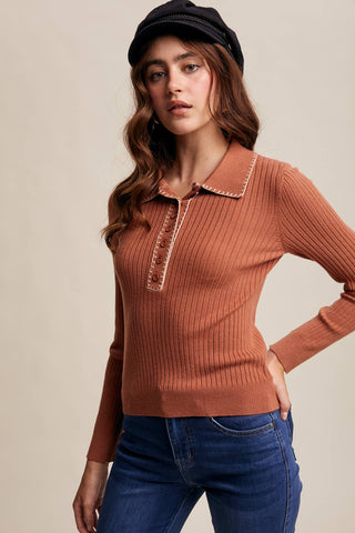 Contrast Stitch Ribbed Knit Top-Listicle-Summit Lane Boutique, Women's Apparel and Gifts located in Grand Rapids, MI