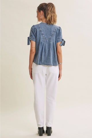 Caroline Denim Top-Short Sleeves-in february-Summit Lane Boutique, Women's Apparel and Gifts located in Grand Rapids, MI
