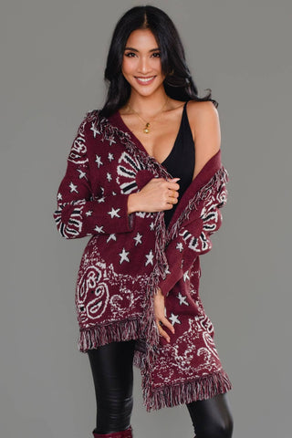 Bandana Nights Fringe Cardigan-Cardigans-Panache Apparel Co.-Summit Lane Boutique, Women's Apparel and Gifts located in Grand Rapids, MI