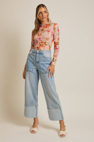 Chelsie Floral Mesh Top-Long Sleeves-GILLI-Summit Lane Boutique, Women's Apparel and Gifts located in Grand Rapids, MI