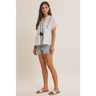 Island Morning Embroidered Top-Short Sleeves-in february-Summit Lane Boutique, Women's Apparel and Gifts located in Grand Rapids, MI