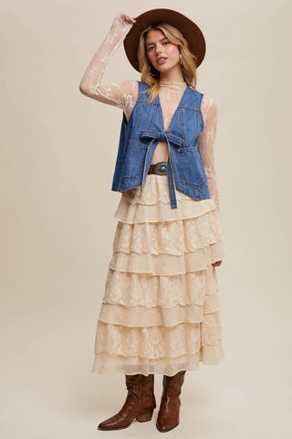 Denim Tie-Front Vest-Listicle-Summit Lane Boutique, Women's Apparel and Gifts located in Grand Rapids, MI