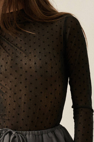 Dotted Mesh Mock Neck Top-Long Sleeves-Promesa USA-Summit Lane Boutique, Women's Apparel and Gifts located in Grand Rapids, MI