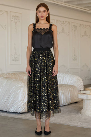 Lillian Gold Star Mesh Skirt-Skirts-SKIES ARE BLUE-Summit Lane Boutique, Women's Apparel and Gifts located in Grand Rapids, MI