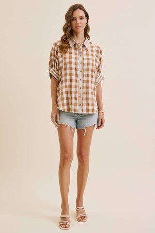 Ellie Gingham Shirt-Short Sleeves-in february-Summit Lane Boutique, Women's Apparel and Gifts located in Grand Rapids, MI