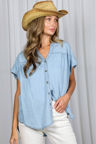 Sienna Chambray Button Up Top-Blouse-Vine & Love-Summit Lane Boutique, Women's Apparel and Gifts located in Grand Rapids, MI