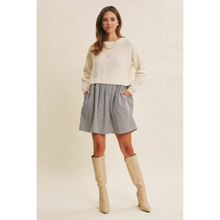 EASY COFFEE DATE BACK RIBBON TWOFER MINI SWEATER DRESS