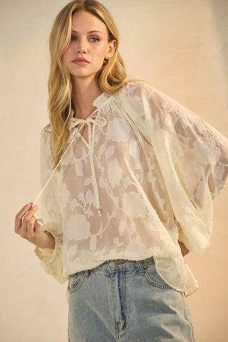 Heather Sheer Jacquard Blouse-Blouse-Oddi-Summit Lane Boutique, Women's Apparel and Gifts located in Grand Rapids, MI