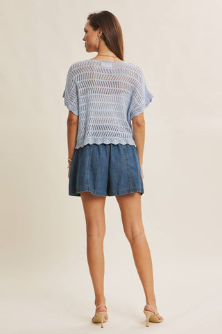 Kendra Open Weave Top-Short Sleeves-in february-Summit Lane Boutique, Women's Apparel and Gifts located in Grand Rapids, MI