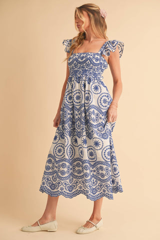 Santorini Sprtiz Midi Dress-Dresses-AEMI + CO-Summit Lane Boutique, Women's Apparel and Gifts located in Grand Rapids, MI