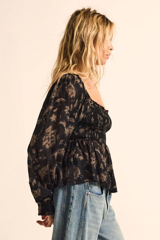 Midnight Garden Smocked Top-Blouse-Promesa USA-Summit Lane Boutique, Women's Apparel and Gifts located in Grand Rapids, MI