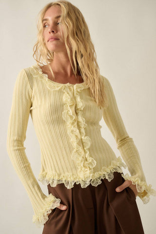Buttercream Lace Ribbed Top-Cardigans-Promesa USA-Summit Lane Boutique, Women's Apparel and Gifts located in Grand Rapids, MI