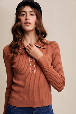 Contrast Stitch Ribbed Knit Top-Listicle-Summit Lane Boutique, Women's Apparel and Gifts located in Grand Rapids, MI