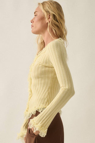 Buttercream Lace Ribbed Top-Cardigans-Promesa USA-Summit Lane Boutique, Women's Apparel and Gifts located in Grand Rapids, MI