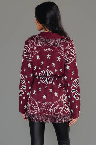 Bandana Nights Fringe Cardigan-Cardigans-Panache Apparel Co.-Summit Lane Boutique, Women's Apparel and Gifts located in Grand Rapids, MI