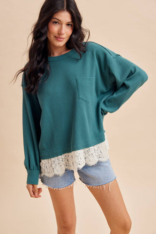 The Hallie Lace Trim Top-Long Sleeves-In Loom-Summit Lane Boutique, Women's Apparel and Gifts located in Grand Rapids, MI