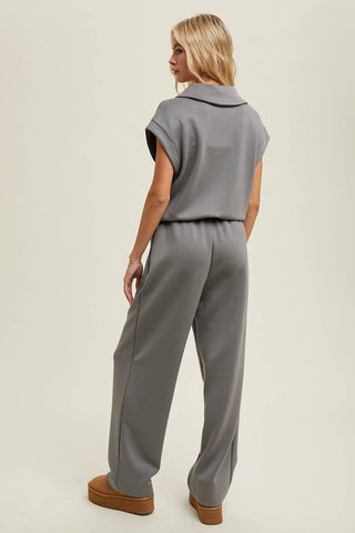 SCUBA HALF ZIP JUMPSUIT WITH OVERSIZED COLLAR-Jumpsuits-Wishlist Apparel-Summit Lane Boutique, Women's Apparel and Gifts located in Grand Rapids, MI