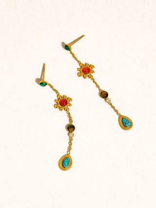 Bellevie 18K Gold Non-Tarnish Boho Gemstone Drop Earrings-Earrings-Flânerie by MAIQ-Summit Lane Boutique, Women's Apparel and Gifts located in Grand Rapids, MI