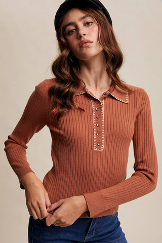 Contrast Stitch Ribbed Knit Top-Listicle-Summit Lane Boutique, Women's Apparel and Gifts located in Grand Rapids, MI