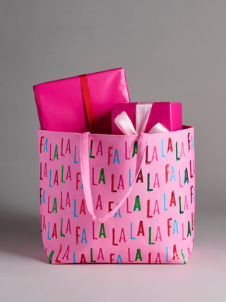 "FA LA LA" GIFTING TOTE,PINK-Tote Bag-Shiraleah-Summit Lane Boutique, Women's Apparel and Gifts located in Grand Rapids, MI