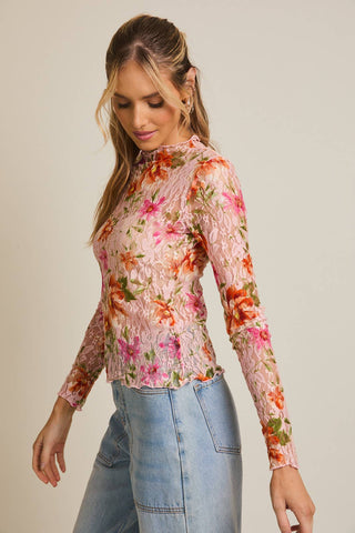 Chelsie Floral Mesh Top-Long Sleeves-GILLI-Summit Lane Boutique, Women's Apparel and Gifts located in Grand Rapids, MI