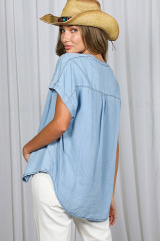 Sienna Chambray Button Up Top-Blouse-Vine & Love-Summit Lane Boutique, Women's Apparel and Gifts located in Grand Rapids, MI