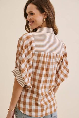 Ellie Gingham Shirt-Short Sleeves-in february-Summit Lane Boutique, Women's Apparel and Gifts located in Grand Rapids, MI