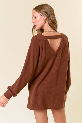 Brushed Rib Double V-Neck Raglan Long Sleeve Top-Sweaters-Doe and Rae-Summit Lane Boutique, Women's Apparel and Gifts located in Grand Rapids, MI