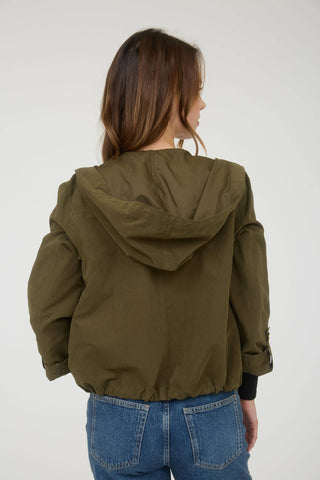 SNAP BUTTON ZIP UP HOODED JACKET