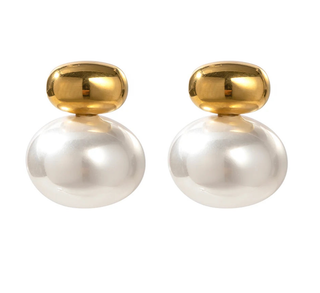 Pearl and Nugget Stud Earring- Steel and Glass-Earrings-HoopLa Style-Summit Lane Boutique, Women's Apparel and Gifts located in Grand Rapids, MI