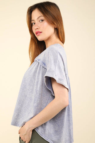 Split Neck Washed Knit Top-Short Sleeves-VERY J-Summit Lane Boutique, Women's Apparel and Gifts located in Grand Rapids, MI