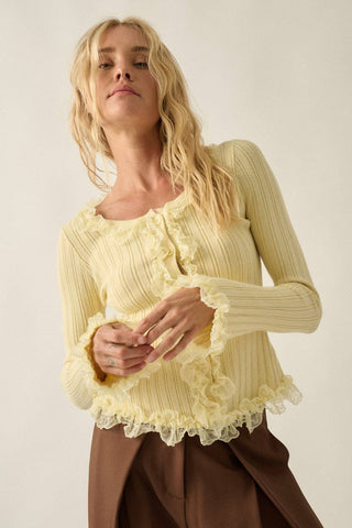 Buttercream Lace Ribbed Top-Cardigans-Promesa USA-Summit Lane Boutique, Women's Apparel and Gifts located in Grand Rapids, MI