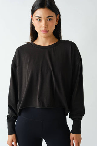 Crescent Pima Cotton Open Back Long Sleeve Tee-Long Sleeve Shirt-Mono B-Summit Lane Boutique, Women's Apparel and Gifts located in Grand Rapids, MI