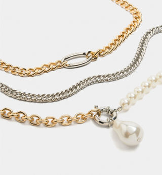 Triple Stack- Necklaces 3 Chains stacked PVD Carabiner Pearl-Necklaces-HoopLa-Summit Lane Boutique, Women's Apparel and Gifts located in Grand Rapids, MI