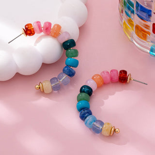 Rainbow Beaded Hoop Earrings-Earrings-JOSSLYN by wall to wall-Summit Lane Boutique, Women's Apparel and Gifts located in Grand Rapids, MI